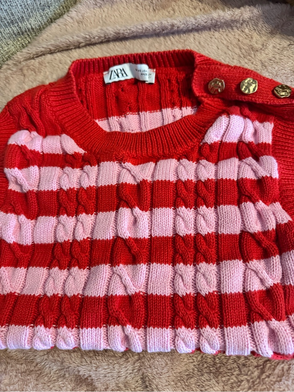 Zara Red and Pink Cropped Sweater Vest, XS/S